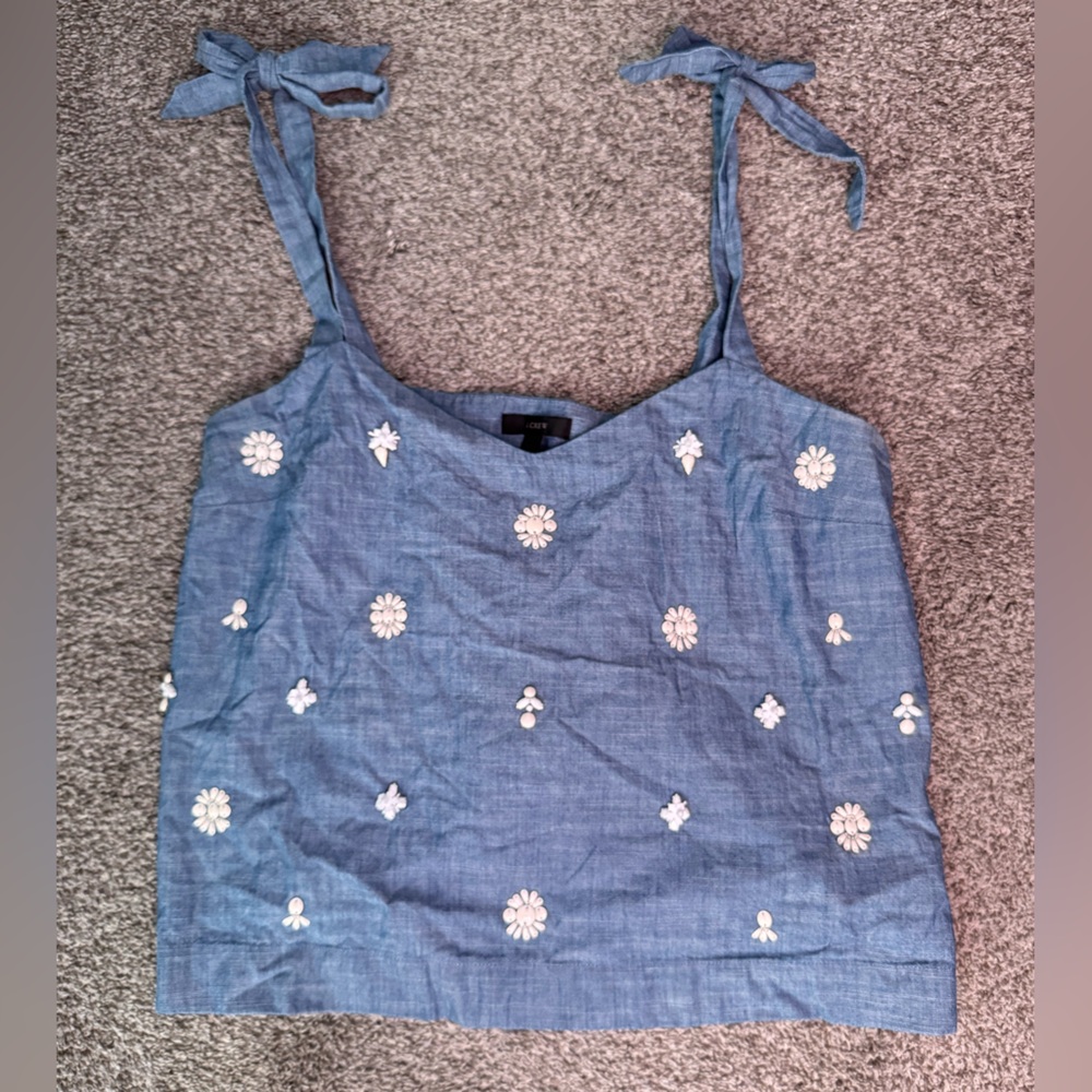 J. Crew Denim Blue Top with White Stitching